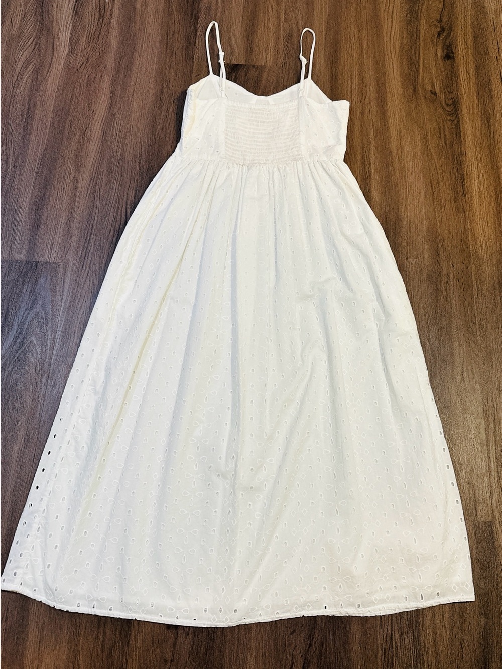 White Eyelet Cottagecore Midi Dress Adjustable Strap Sundress - Picture 3 of 10